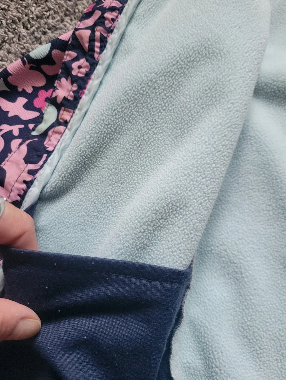 Girls' Pink & Navy Unicorn Patterned Hooded Jacket Size 5T Zipper Closure Fleece